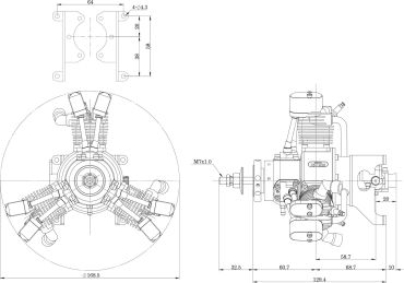 SAITO FG-19R3 Benzin Sternmotor 3-Zylinder 4T-Motor