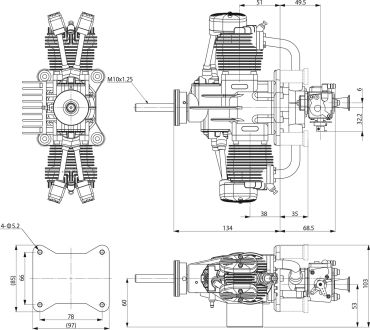 SAITO FG-57TS "ACRO" Boxer Benzin 4T-Motor 2-Zylinder